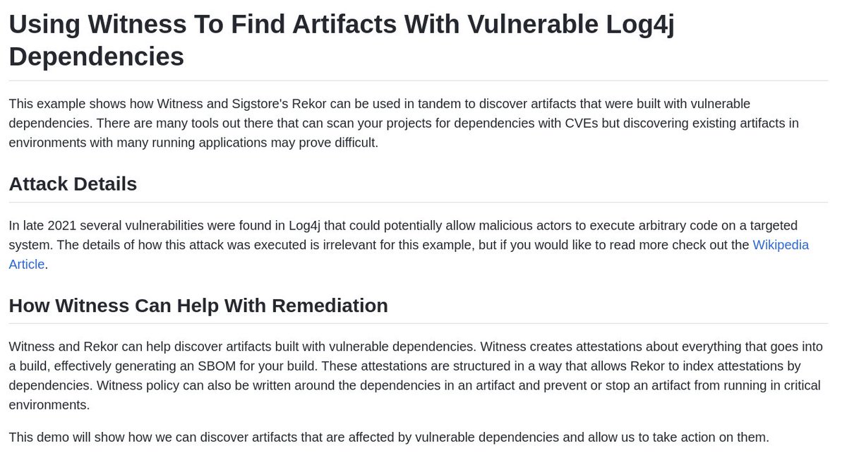 colek42c's tweet photo. @mikhailswift  and I are working on some user stories around #witness and how it can be used to mitigate against supply chain compromises such as #SolarBurst and #log4jshell . Our open-source GA is set to hit later this month!  @testifysec https://t.co/5k5vAp2OZA