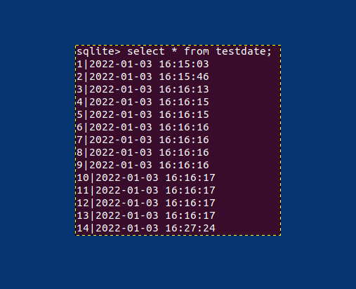 raddevus's tweet image. sqlite - test default date value:
1 - CREATE TABLE [TestDate] ([ID] INTEGER NOT NULL PRIMARY KEY AUTOINCREMENT, [Created] NVARCHAR(30) default (datetime(&apos;now&apos;,&apos;localtime&apos;)) );
2 - insert into testdate(id)values(null);
3 - select * from testdate;
sqlite FTW again!
#sqlite3 #Sql
