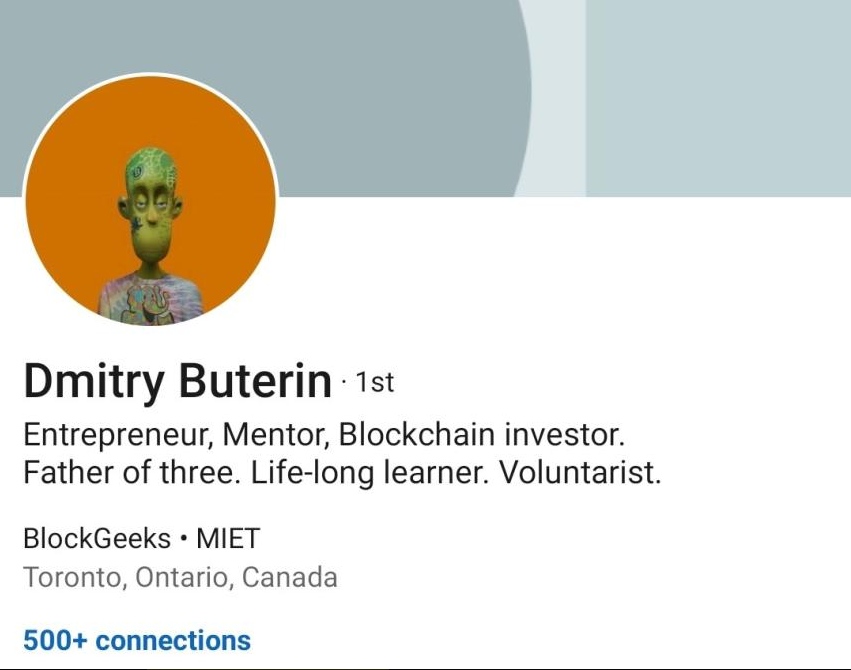 CryptoCannaClub's tweet photo. Dimitri Buterin the father of @VitalikButerin with a Toker on his LinkedIn profile...
Probably nothing💨💨💨
#CCC https://t.co/dGc6Z4MTO6