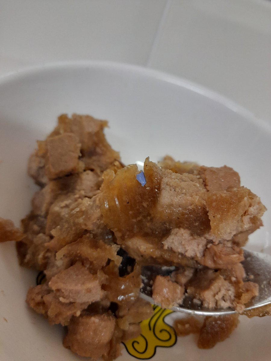 MissHak's tweet photo. @Morrisons..... putting minced up rubber band/ blue glove in puppy food now? Disgusting! https://t.co/DySKPpYGze