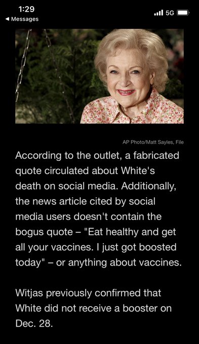 As Betty white said eat all your food and get vaccinated, is the way to go, I wonder if she never got