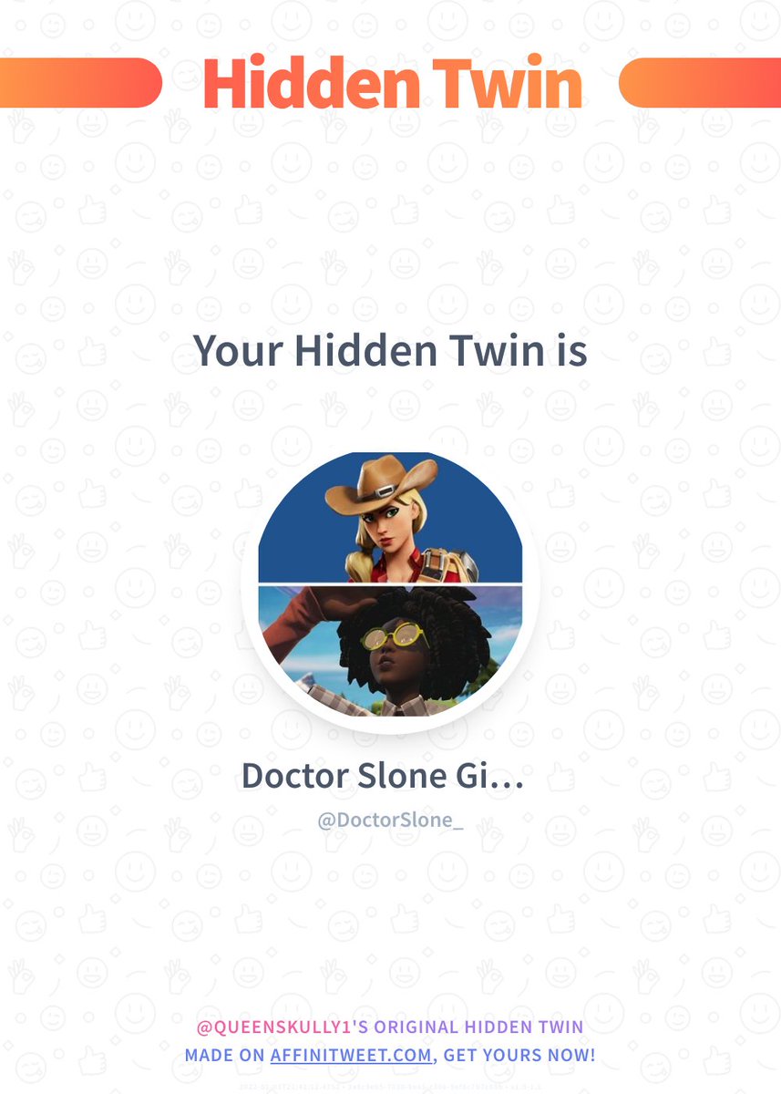 QueenSkully1's tweet photo. ✨ Hidden Twin

DoctorSlone_ is my hidden twin 😱
Find out who is yours!

➡️ https://t.co/0t6fJUjFY7 https://t.co/0knZF0f4x1