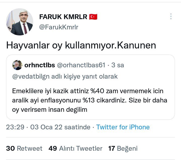 Kendi seçmenine hayvan diye hitap eden bir parti düşünün 😁 Yaparsa…
