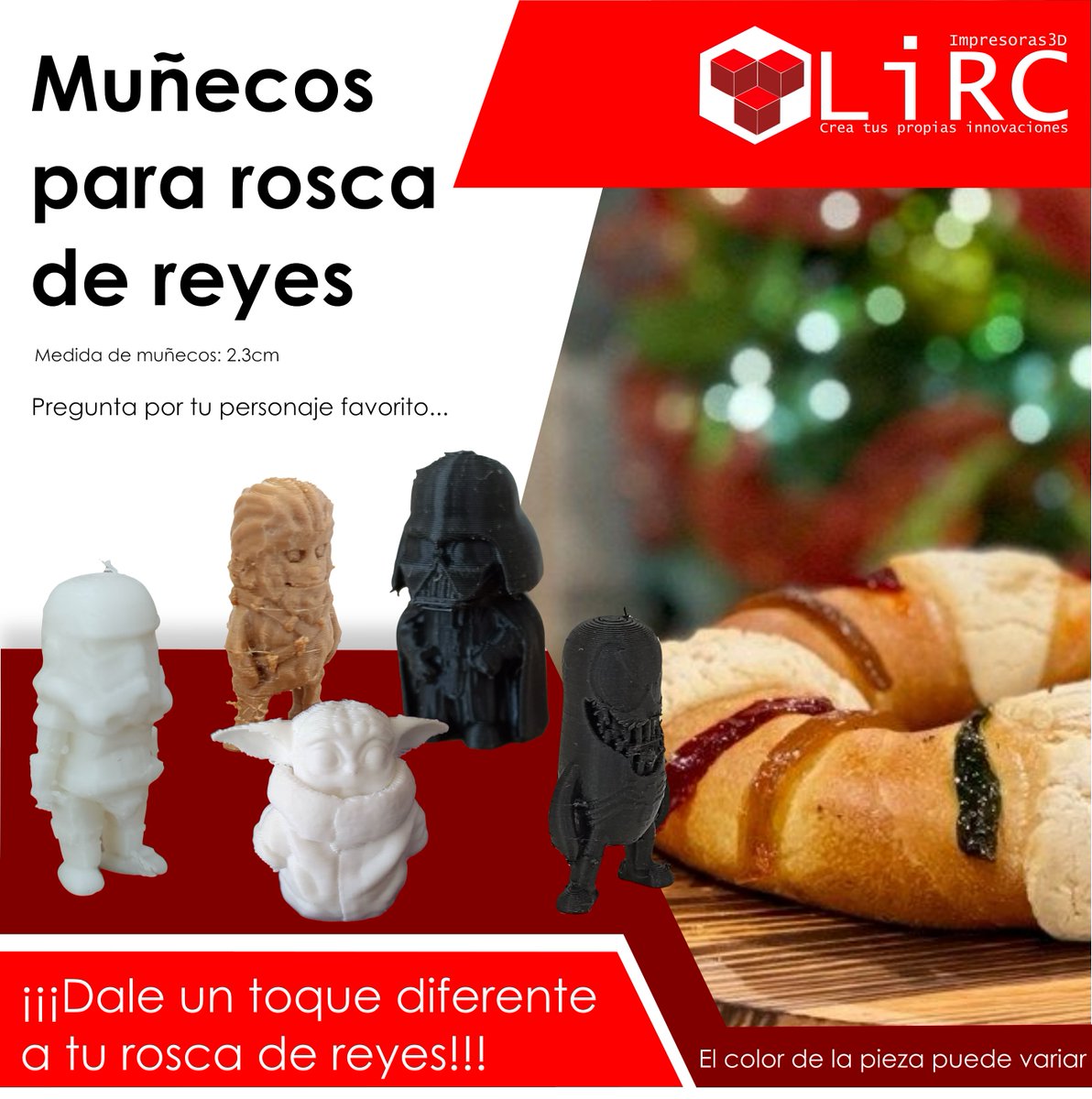 LiRC_3D's tweet photo. Este día de reyes dale un toque único a tus roscas, con los personajes que más te gusten. 
En LiRC contamos con diferentes personajes, anímate a preguntar por el tuyo.
#impresiones3D #Tecnología #impresoras3D #Diseño3D #Creatuspropiasinnovaciones
 #chiapas #DiadeReyes #starwars https://t.co/ggHTGCzdCN