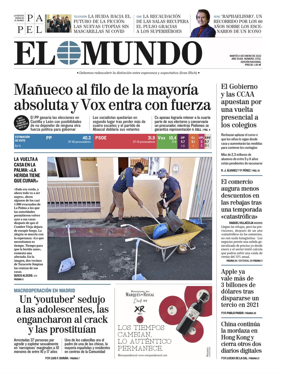 elmundoes's tweet photo. 📰 Portada de EL MUNDO del 4 de enero

Ya disponible en Orbyt y en la edición digital con la mejor información https://t.co/PWilwZVtBN