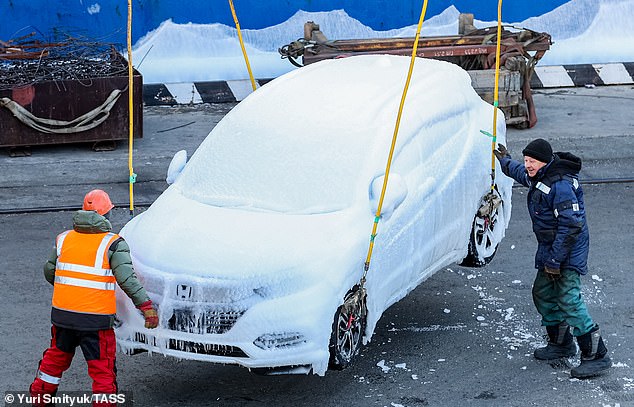 SawyerMerritt's tweet photo. Frozen ship delivers ICE cars covered in ice. https://t.co/FphqVuDuVw
