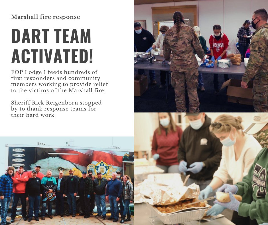 AdamsCoSheriff's tweet photo. Sheriff Rick Reigenborn showed his support of the @GLFOP and @FoPlodge1. Hundreds of response team members were fed, including the National Guard, local fire and police, working hard to provide aid to the Marshall fire victims. #marshallfires #ACSOProud #ACSOgivesback https://t.co/GBw05arb1f