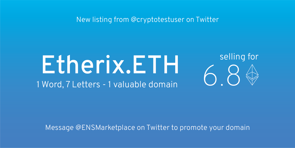 ENSMarketplace's tweet photo. 🔥 domain from @cryptotestuser!

#ENSMarketplace #ENS #ETH #ENSDomains #ETHDomains https://t.co/C11I2Cc0cW