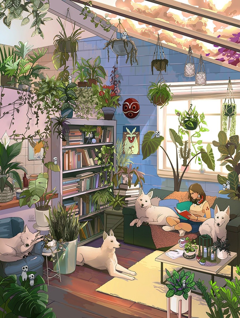 ItsTayTayTime1's tweet photo. I love this so much <33  I just love how the room is fuckin FULL of plants.  It looks so vibrant and alive, I love it. #princessmononoke #art #beauty
Source: @clayscence https://t.co/BJVk2bIenR