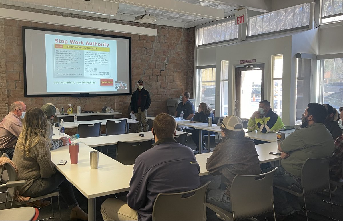 SpawGlass1953's tweet photo. Our team members are starting 2022 off right by setting aside time to focus on safety! Safety Stand Downs were held at jobsites &amp; offices across TX to discuss the importance of safety, leading causes of incidents &amp; steps to avoid incidents. #ZeroToday #SafetyMindset #GoHomeSafe https://t.co/pbT3j92vjO