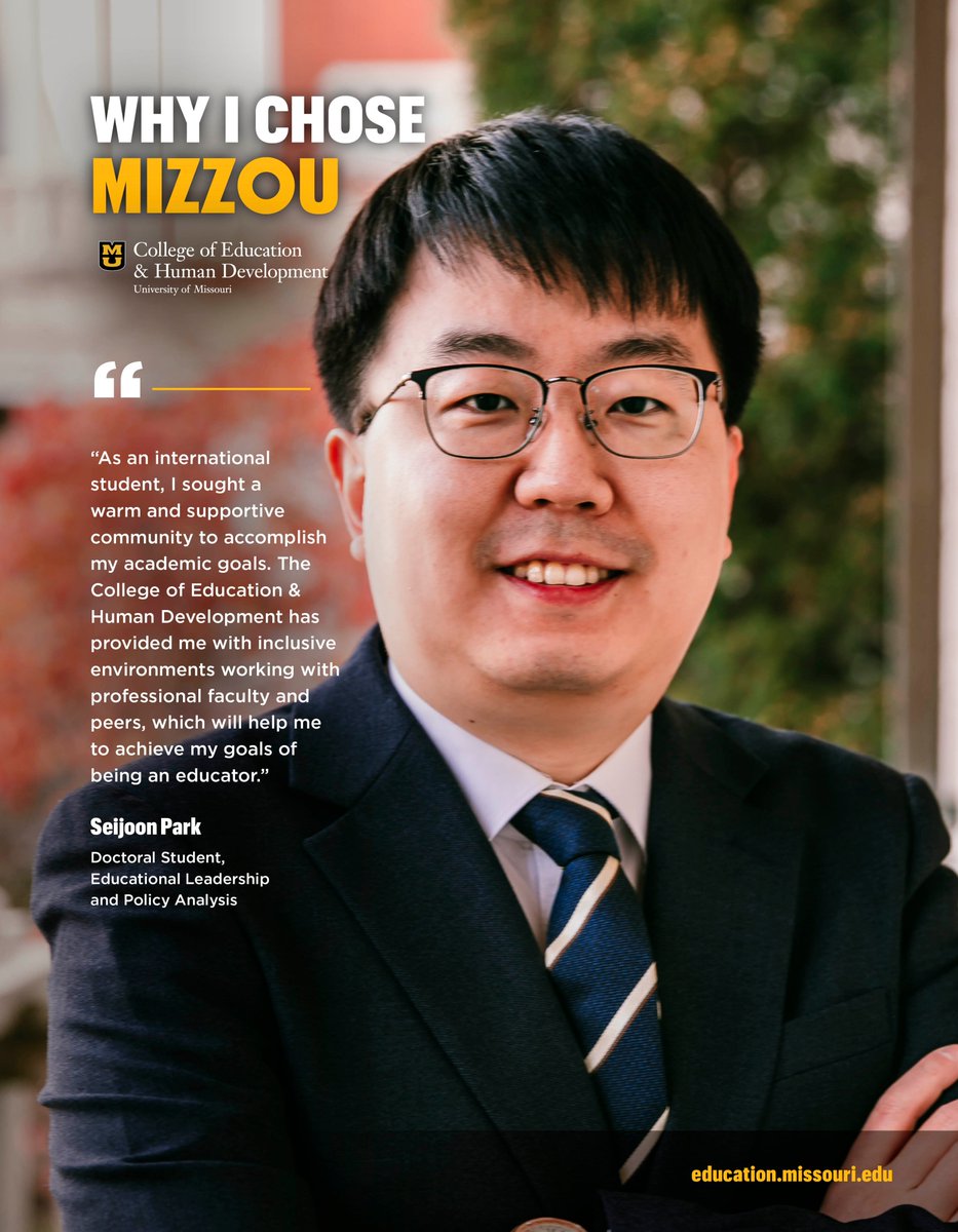 MizzouEducation's tweet photo. ✨Student Spotlight on Seijoon Park, @MIZZOUELPA  Doctoral Student. ✨

“As an international student, I sought a warm and supportive community to accomplish my academic goals." https://t.co/m0ALELMacW