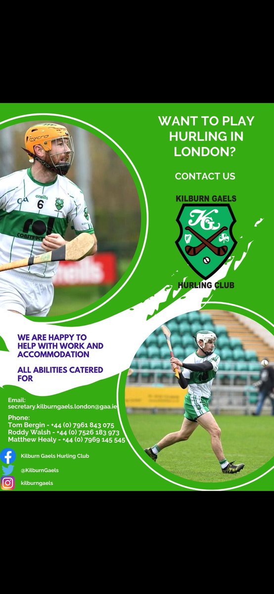 chrismcalinden's tweet photo. If moving to London and interested in playing Hurling. Check out @KilburnGaels. See details in pic below #retweet @SeanTreacys @stmalachyshc @KilleavyGAA @Craobh_Rua @derrynoosegac @middletowngac @keadylamhdhearg @CuchulainnsArma 
@GAAMullinavat @RossaGACBelfast 
@cappataggle https://t.co/Bv9e0N3aCS
