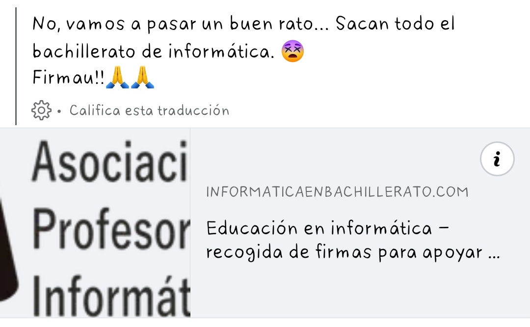 barral_perez's tweet photo. Treuen l'assignatura de TIC de batxillerat? Si la treuen on deixen la formació continuada de la tant citada "educació i entorns híbrids"? En sabeu algo companys i companyes?
#cthinkeMA https://t.co/zAbNrk0flE