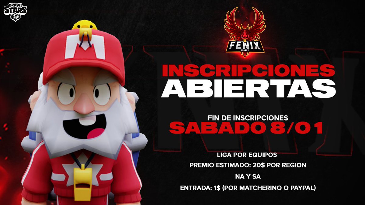 Fenix League (@fenix_leaguebs) on Twitter photo #BS | Inscripciones Fenix League #16
Regiones NA y SA
Requisitos:
➡️ Seguirnos <a href="/Fenix_LeagueBS/">Fenix League</a>
➡️ Dar RT y ❤️ a este tweet
➡️ Realizar 1$ en Sponsor Quest Matcherino o PayPal matcherino.com/tournaments/64…
MD para finalizar inscripción o aclarar dudas sobre matcherino #BS | Inscripciones Fenix League #16
Regiones NA y SA
Requisitos:
➡️ Seguirnos <a href="/Fenix_LeagueBS/">Fenix League</a>
➡️ Dar RT y ❤️ a este tweet
➡️ Realizar 1$ en Sponsor Quest Matcherino o PayPal matcherino.com/tournaments/64…
MD para finalizar inscripción o aclarar dudas sobre matcherino