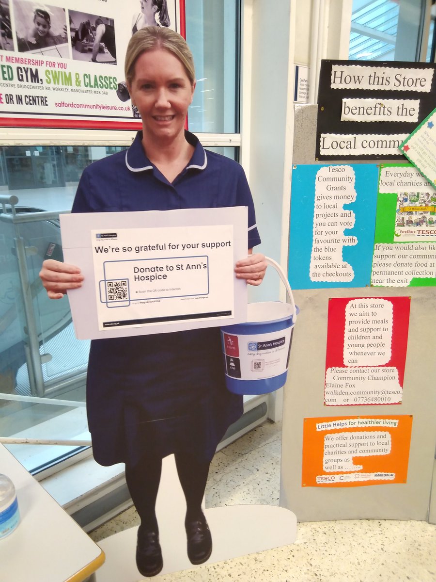 A cardboard cut out of nurse in Walkden Tesco.  Scan the code and donate to <a href="/StAnnsHospice/">Moya Cole Hospice</a>  please RT  let's support our local hospice x <a href="/GaryAshton68/">Gary Ashton</a>  <a href="/SalfordCVS/">Salford CVS</a>  <a href="/KeeleyMP/">Baroness Keeley of Worsley (also on BlueSky)</a>
