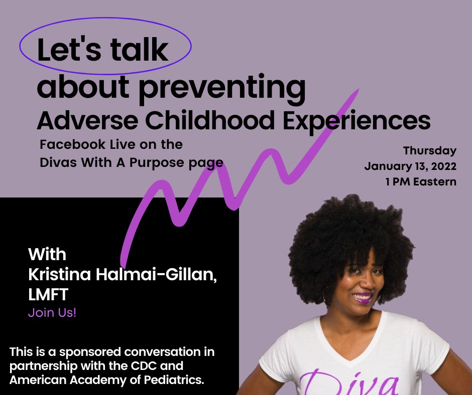 #ad Join me over on FB on 1/13 at 1 PM ET to chat on how we can #PreventACEs, #findyour3 &amp; support the children around us. I'll be speaking w/ Kristina Halmai-Gillan, a clinical innovation consultant w/ <a href="/YMCASanDiego/">YMCA San Diego</a>. <a href="/CDCInjury/">CDC Injury Center</a> <a href="/healthychildren/">HealthyChildren</a> -> fb.com/divaswithpurpo…