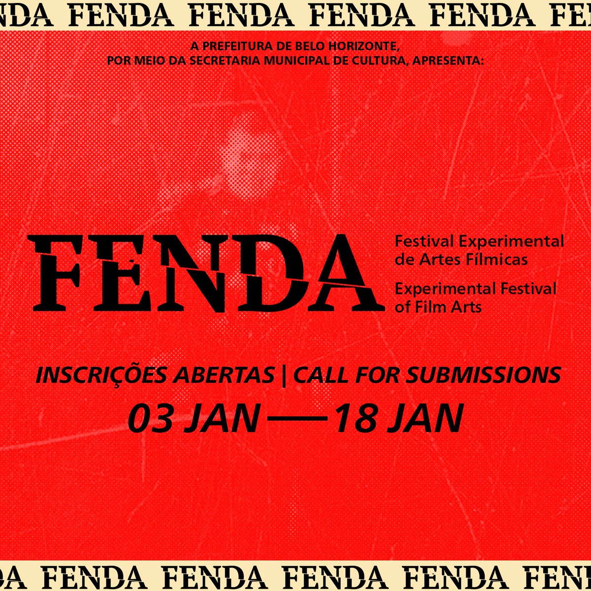 fendafestival's tweet photo. CALL FOR SUBMISSIONS
FENDA – Experimental Festival of Film Arts, a new international encounter that will take place in Belo Horizonte, Brazil, in May 2022, announces a call for submissions, open from January 3 to 18. To submit your work, check out the link in our bio. https://t.co/rAw42f9AVe