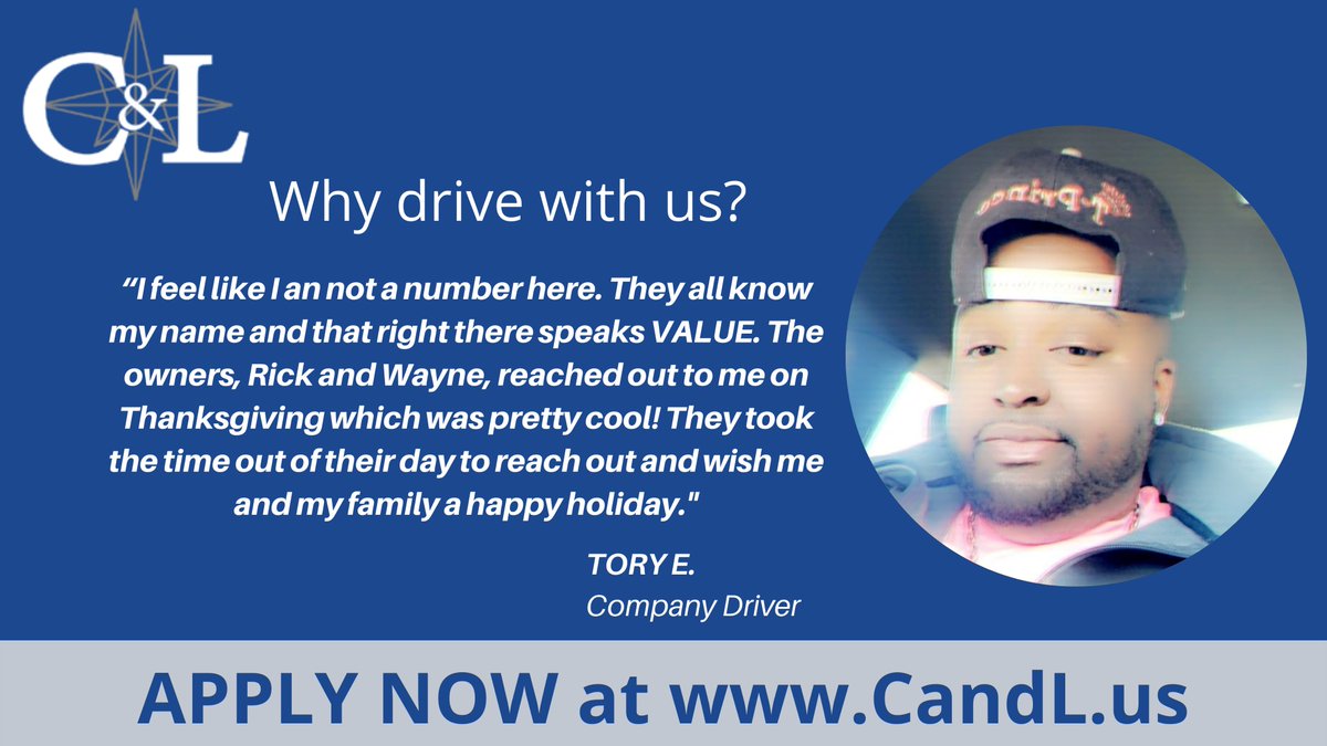 See what Tory E. has to say about his experience working with C&L. #drivertestimonial #cdljobs #cdldrivers #otrdriverswanted