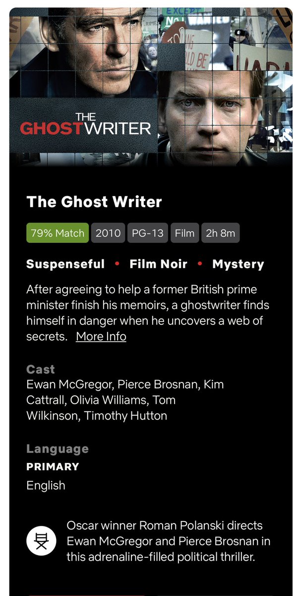 gripegal's tweet photo. Just got an email from @netflix about their new film Ghost Writer and noticed it was directed by Roman Polanski. I am disgusted that they are paying a child rapist to make movies for their platform. You should be ashamed of this @netflix https://t.co/GvZ3CsAimF