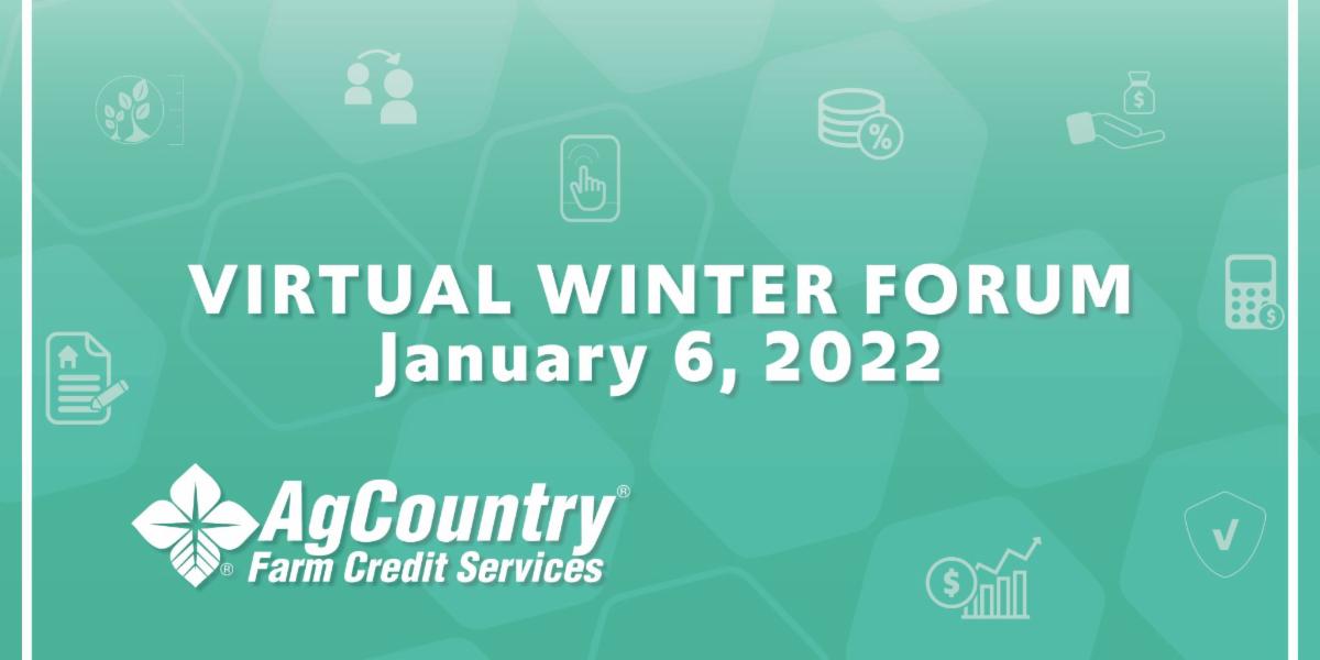 AgCountry's tweet photo. Join us for a virtual Winter Forum on January 6th! Hear a tax update, tips on building a business plan, a crop insurance update, and talking about what’s next for 2022! 

Register here: https://t.co/m2V8rJ41fe https://t.co/Re8lCAinOY