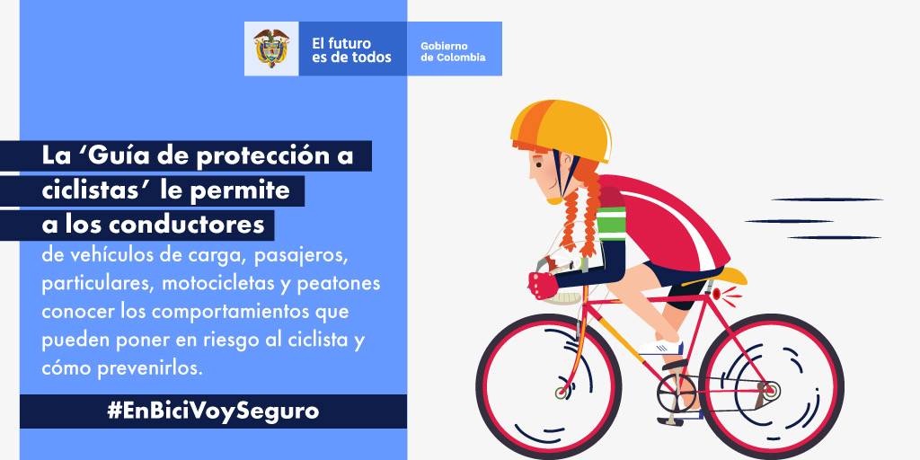 ansvcol's tweet photo. El Gobierno Nacional puso al servicio de todos los actores viales la ‘Guía de protección a ciclistas’, un documento que responde a la necesidad urgente de salvar la vida de nuestros ciclistas en la vía. #EnBiciVoySeguro #PlanNavidadDeMovilidad 🚴‍‍➡️ https://t.co/A7gaNQR1ry https://t.co/2K3PAdZTgb