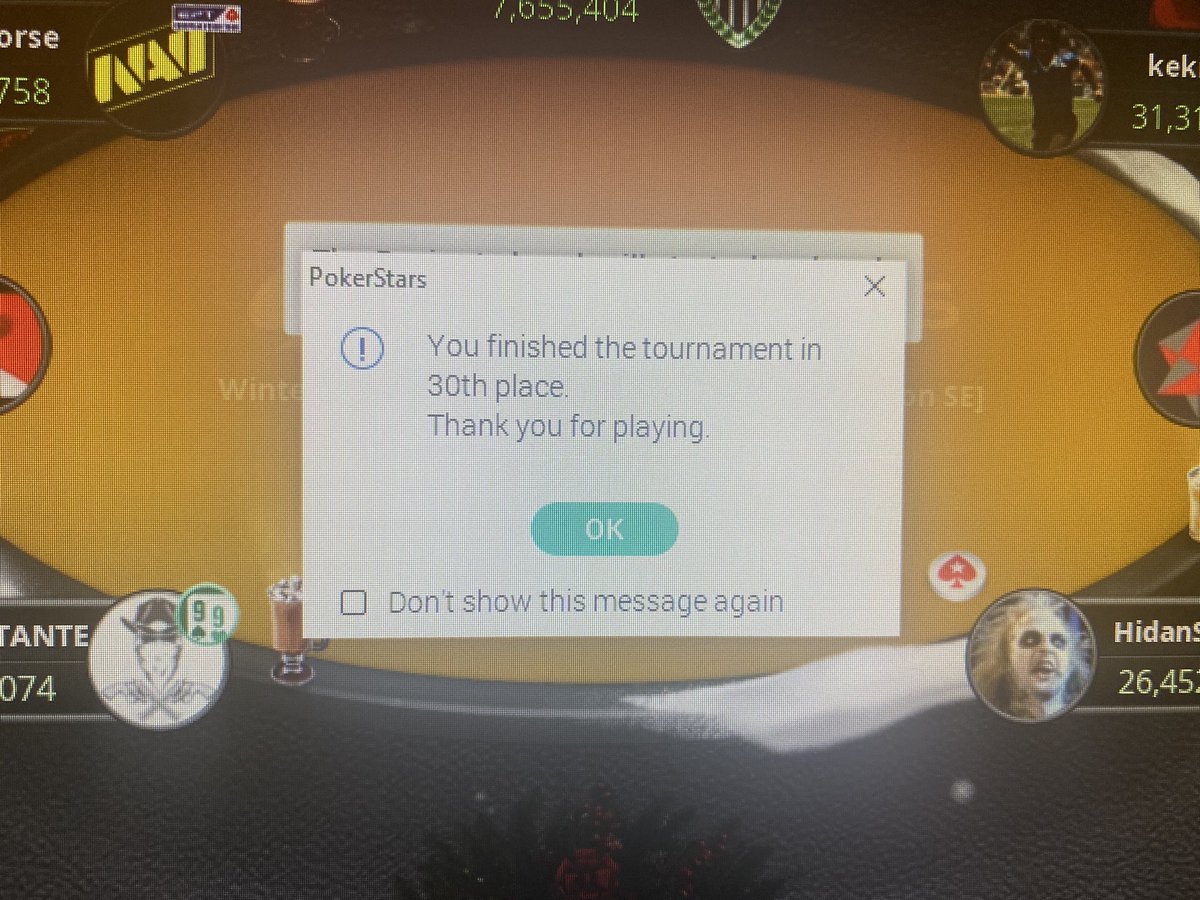 So close yet so far! 30th for over 18,500 runners 😒 
Cashed for $645 so can’t complain but really wanted that FT! #GG #poker #deeprun #dreamisdead