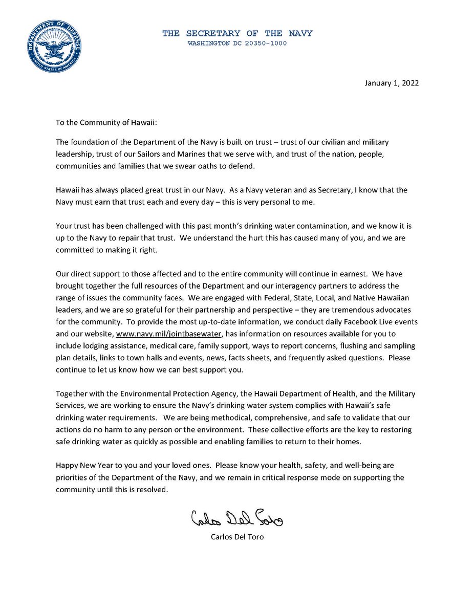 The Secretary of the Navy addresses the Community of Hawaii: