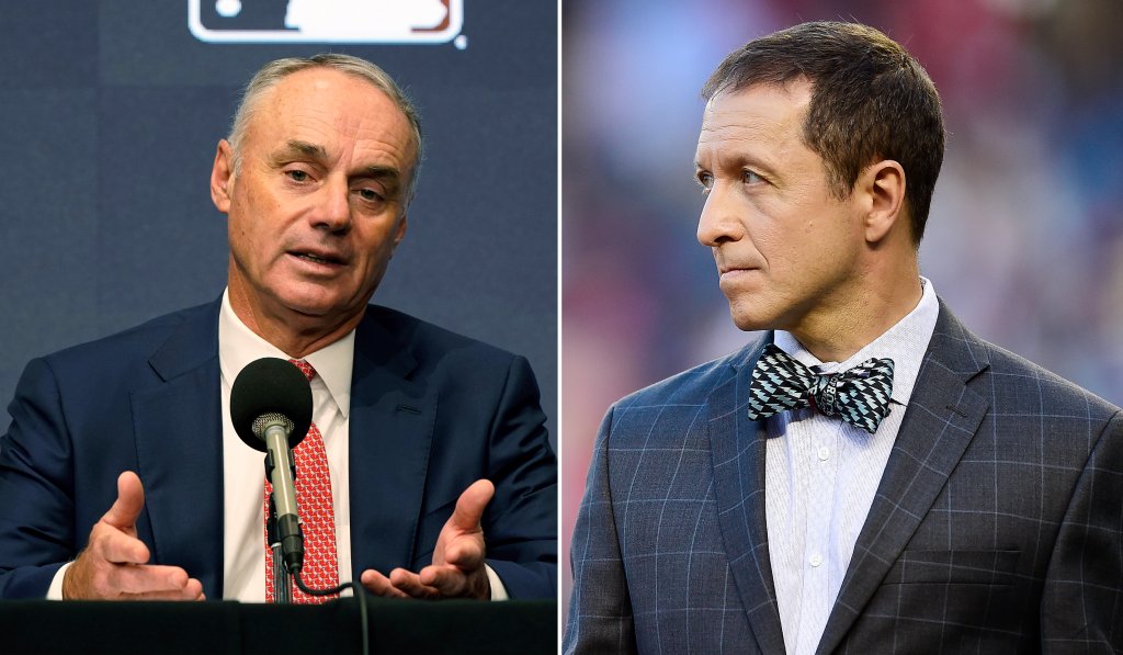 nypost's tweet photo. Ken Rosenthal out at MLB Network due to previous criticism of Rob Manfred https://t.co/wmBjxztfh9 https://t.co/qpAqp2UKaE