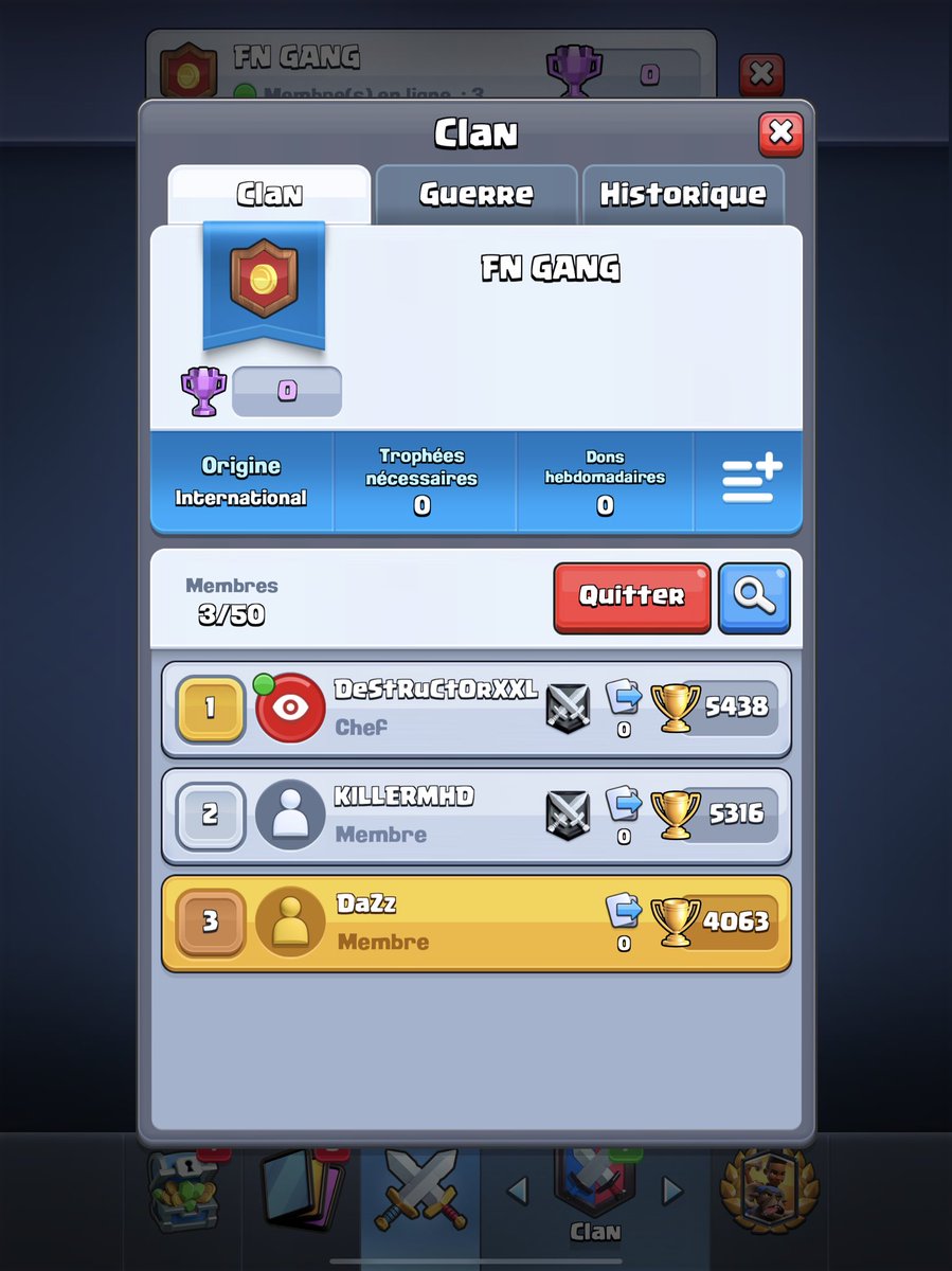 Bonsoir a tous n’hesitez pas a rejoindre ce clan composer de moi neken et destru