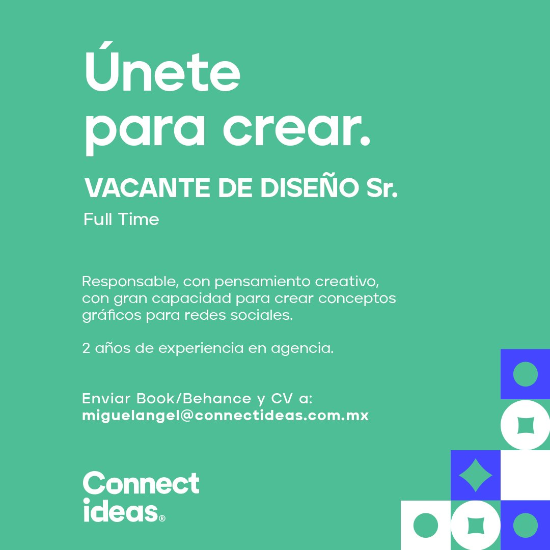 Connect_Ideas's tweet photo. Nuevo año, Nuevos proyectos, Nuevas vacantes. Buscamos Diseñadorxs. Let's Connect. 👇 https://t.co/LDTgpK1Nx0