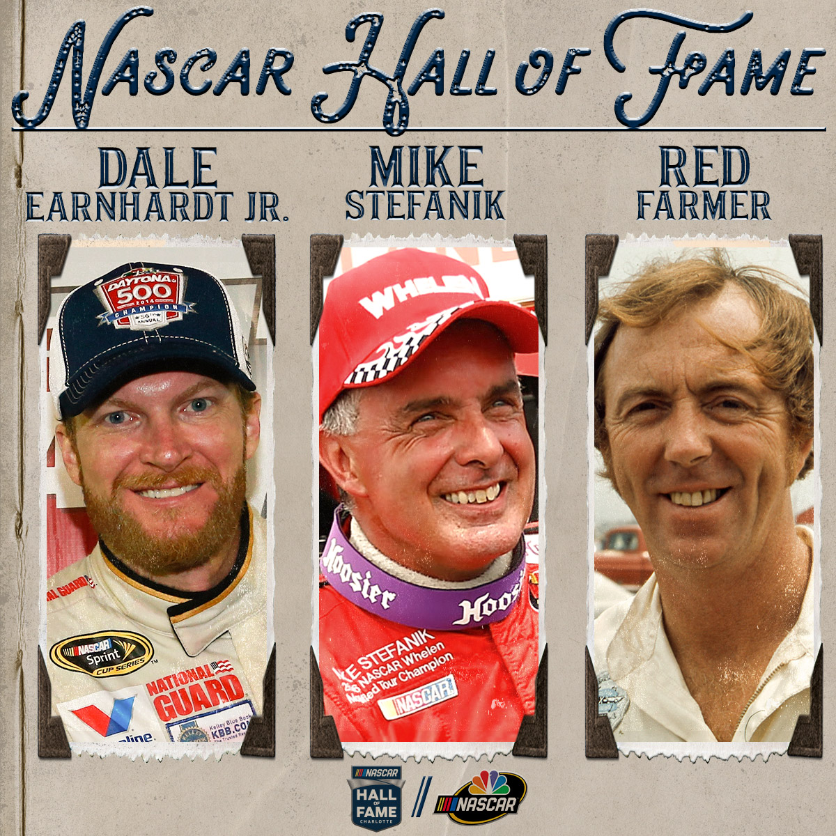 NASCARonUSA's tweet photo. Coming soon - Dale Earnhardt Jr., Mike Stefanik, and Red Farmer will all be inducted into the NASCAR Hall of Fame.

Join us Friday, Jan. 21 on Peacock TV for the ceremony. https://t.co/e1ReLx5Hj2