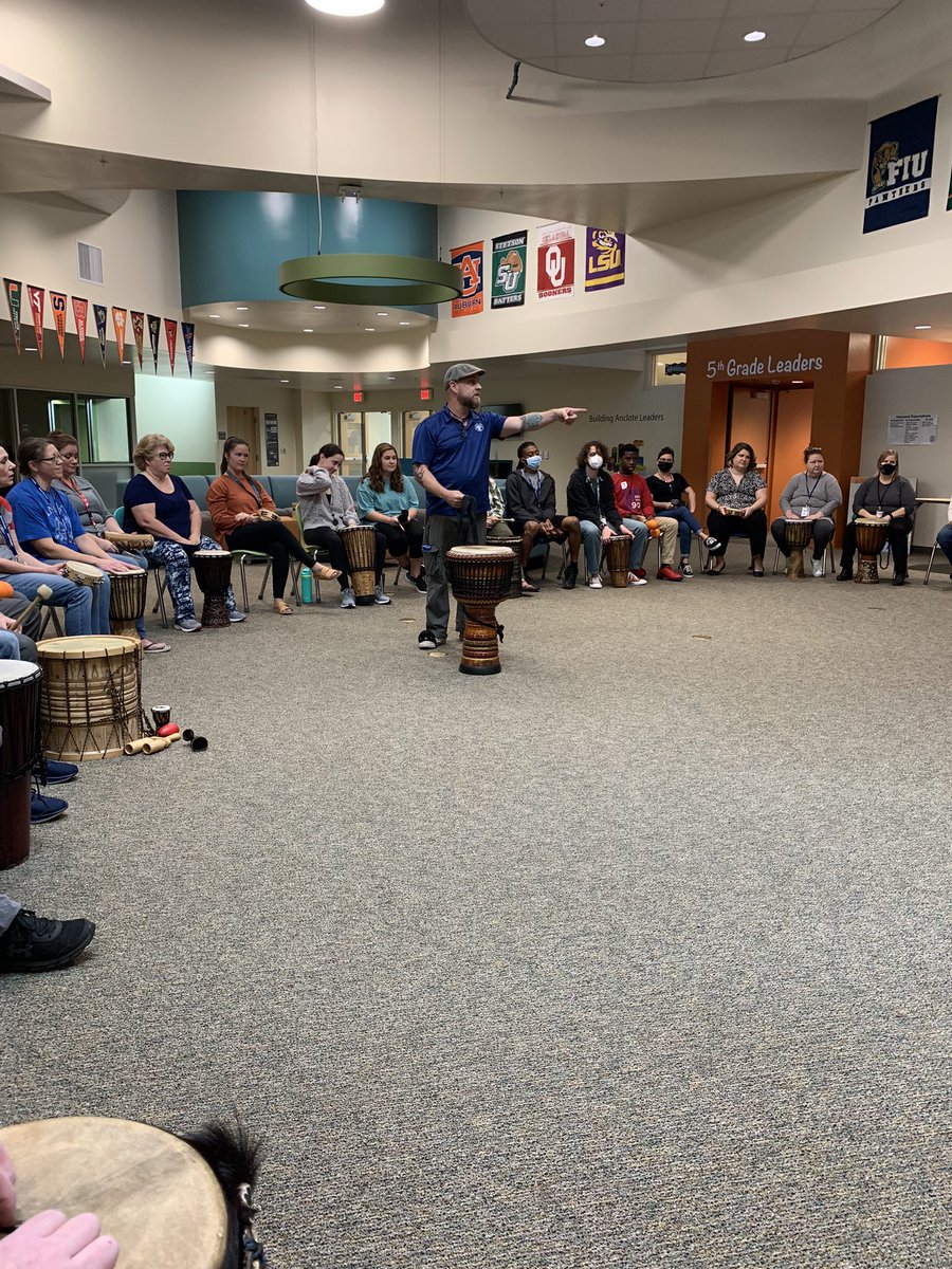Drum Circle Staff Team Building this morning at AES.  How much fun and camaraderie! <a href="/AESPASCO/">Anclote Elementary</a>  #2022AESDrums  #AESMAKESMUSICTOGETHER