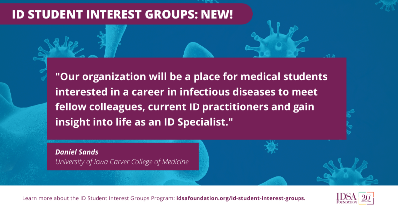 IDSAFoundation's tweet photo. We're celebrating the new year by announcing *new* ID Student Interest Groups from @howardmedical, @shsucom, @IowaMed & @uthsc! These students took initiative and created organizations to offer peers opportunities & connections within the #FieldOfID. Tag us during your events!