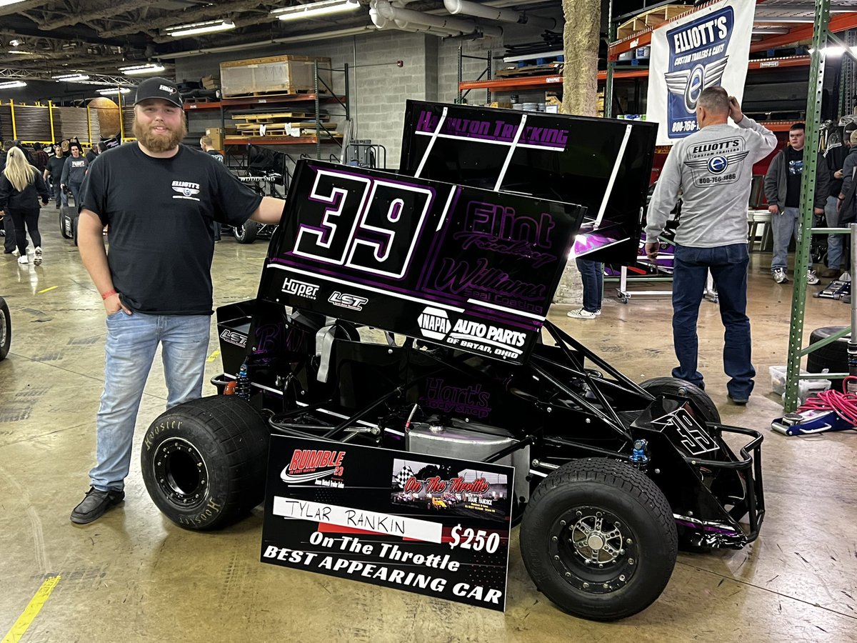 RUMBLEFORTWAYNE's tweet photo. The On the Throttle Radio with Duane Hancock Best Appearing Winged 600cc Midget was won by Tylar Rankin! 

#Rumble23 https://t.co/L7WpxS77gK