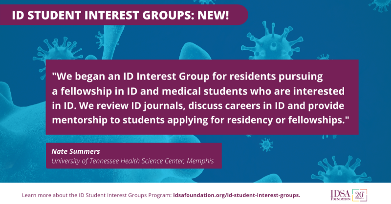 IDSAFoundation's tweet photo. We're celebrating the new year by announcing *new* ID Student Interest Groups from @howardmedical, @shsucom, @IowaMed & @uthsc! These students took initiative and created organizations to offer peers opportunities & connections within the #FieldOfID. Tag us during your events!
