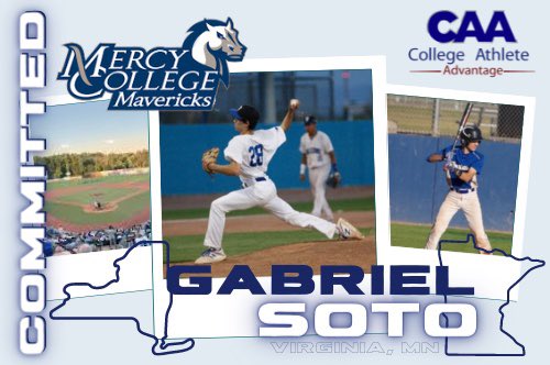 The_CAAdvantage's tweet photo. A big congratulations goes out to CAA player @GabeSoto99 for committing to @MercyMavericks .  Soto will be finishing his sophomore year @MesabiRangeBase JC this season.  As a freshman, he was one of their top pitchers - with a 10:1 K to BB ratio. We wish Gabriel all the best!! https://t.co/eSNb8yRuik