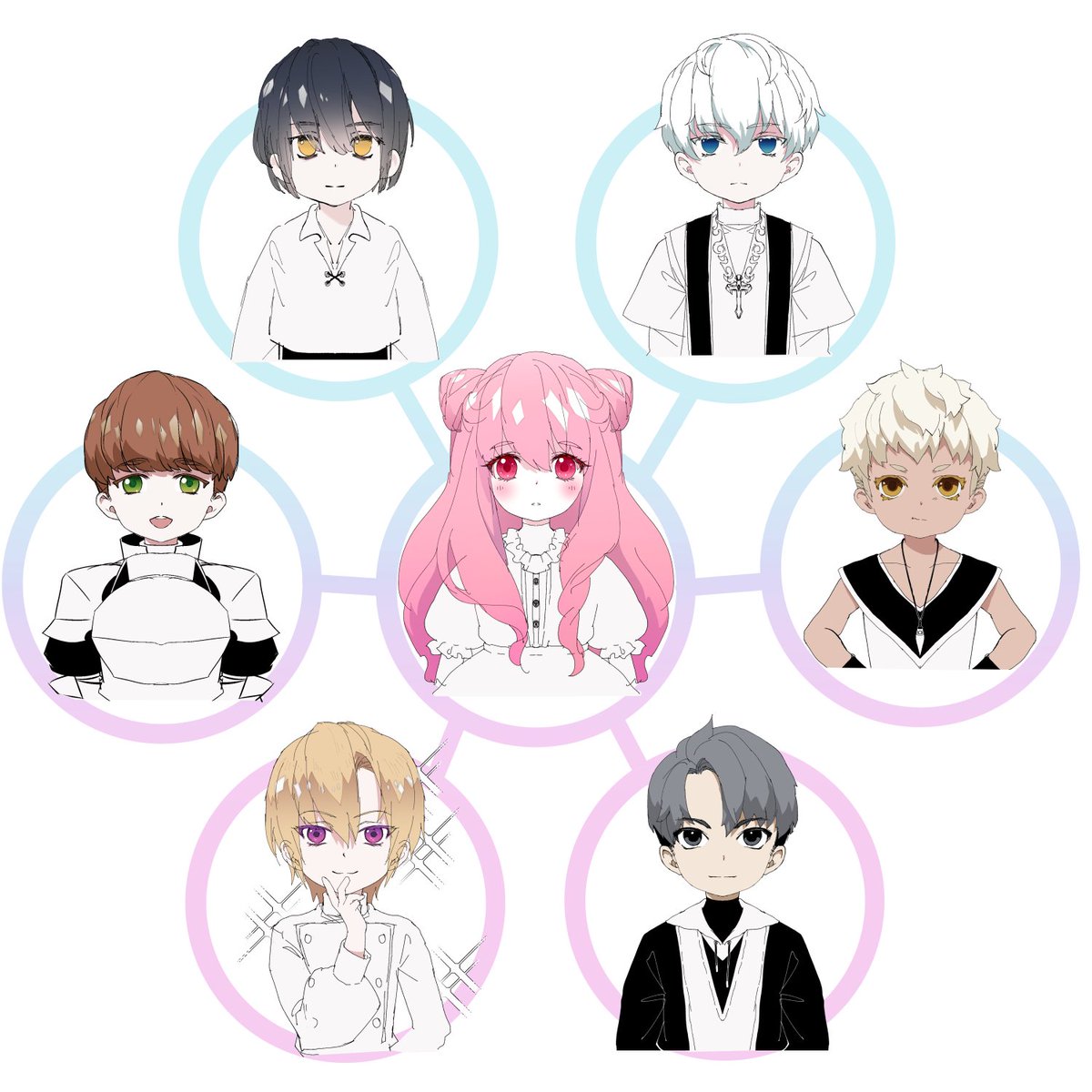 H님이 그려주신 《마왕 왕녀님》의 주인공과 주변인물들...! 이렇게 보니 게임 캐릭터 관계도 같기도 하고 너무너무 좋네요 ㅠㅠㅠ 흑흑 예쁜 그림 선물 감사합니다♥