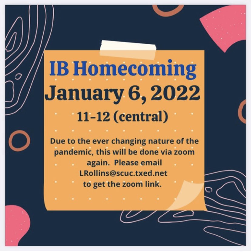 Hey, IB Alum!!

Because of Covid (again 🙄), IB Homecoming will be virtual.

PLEASE pop in and tell us how it’s going.