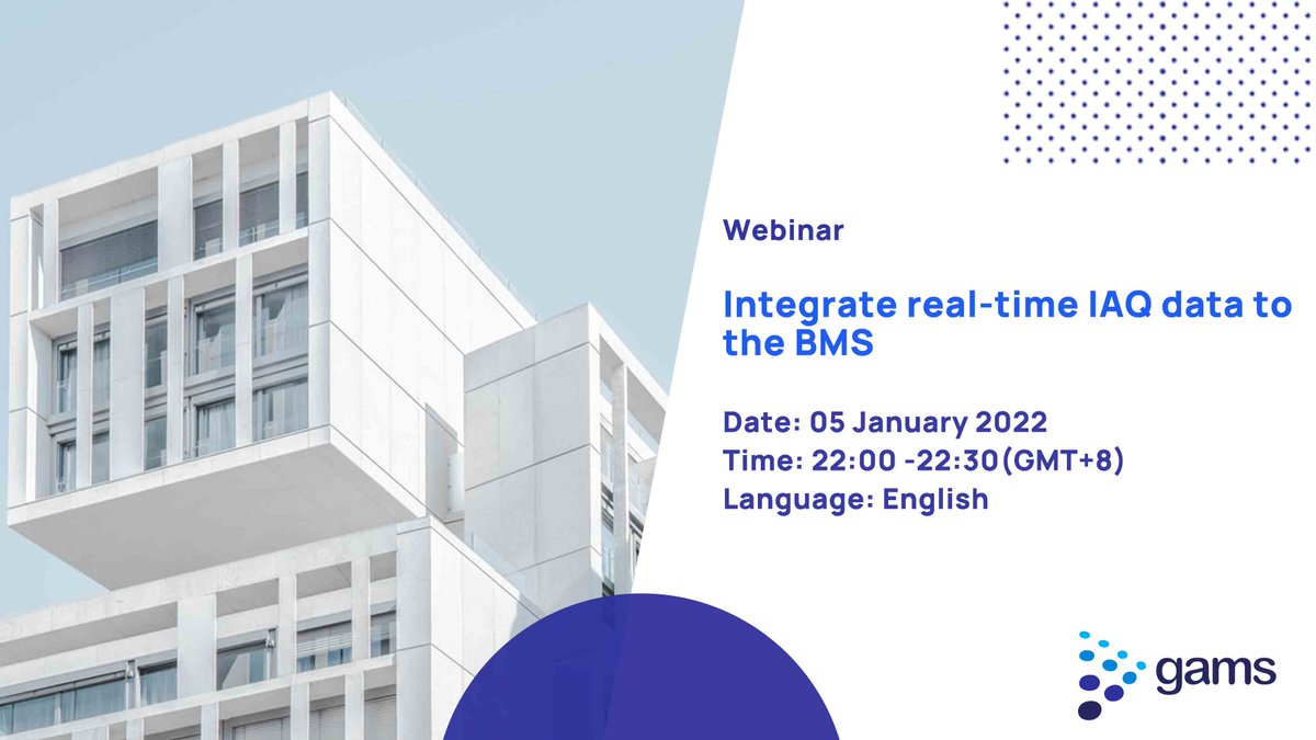 gamsMonitoring's tweet photo. Happy new year all! Join our 30mins' online talk tomorrow to kick off a great year!
#IAQ #BMS #realtimemonitoring
Click here to register: https://t.co/xTZj8PaY51 https://t.co/nqShpn3wJx