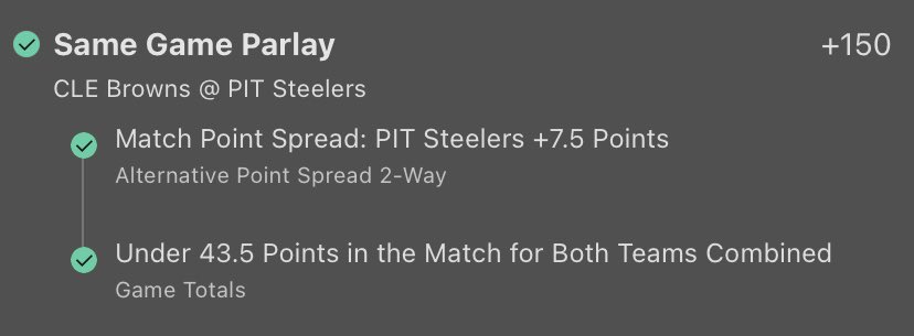 LexiTrades's tweet photo. Tonight’s parlay pick was 
 #Steelers +7.5, Under 43.5 ✅💰 https://t.co/PMZgDI27LZ