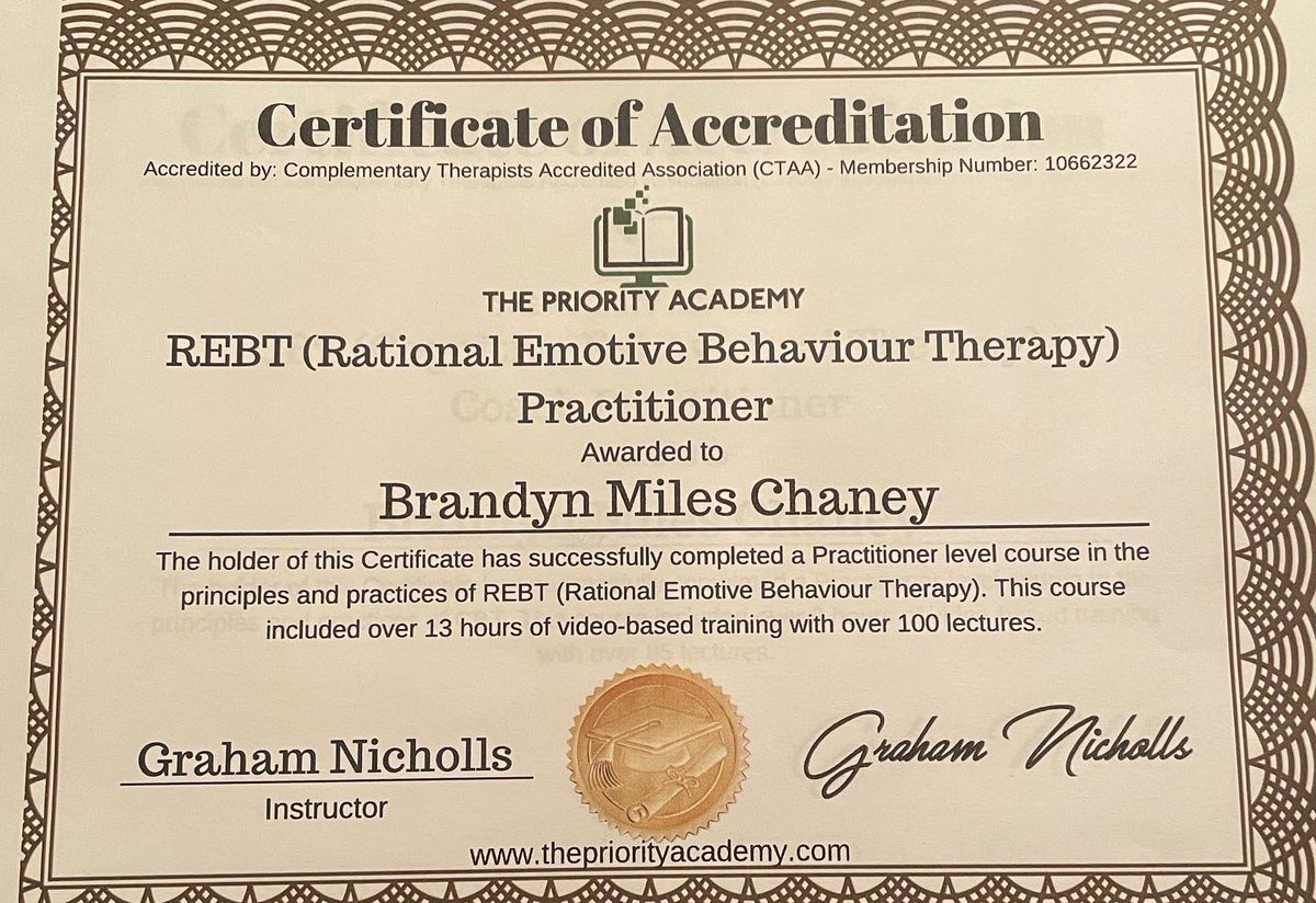 brandyn_chaney's tweet photo. Don’t talk about achievements much but wanted to highlight this one 2020/2021 were two years I became very intentional with goals
I can say that I’m certified in Life Coaching, CBT, REBT, NLP and now EFT & TFT Tapping as a Practitioner. #studentofdevelopment #mentalwellness https://t.co/r9fQ7ZRIQ1