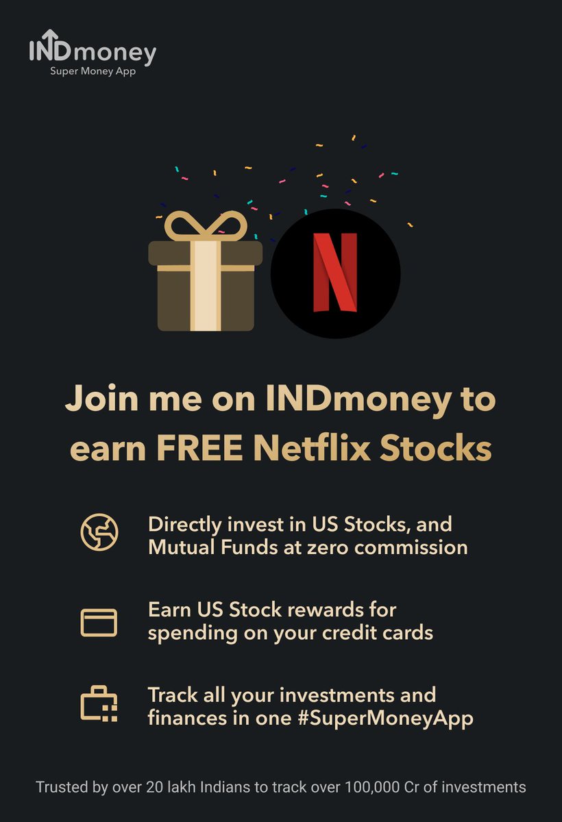 nitramoffl's tweet photo. I am gifting you Netflix Stock. Join me on the INDmoney app using my link to claim today https://t.co/1eiZGv0tya https://t.co/SdIre7edTr