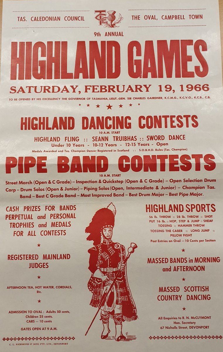 BassStraitMC's tweet photo. Today we continue with the wonderful #RichmondCollection.
We opened up a box of posters recently and found some absolute gems, including this one for the Highland Games in 1966 at Campbell Town.
#localhistory #devonporttas #campbelltowntas https://t.co/fR7y2dnw2L