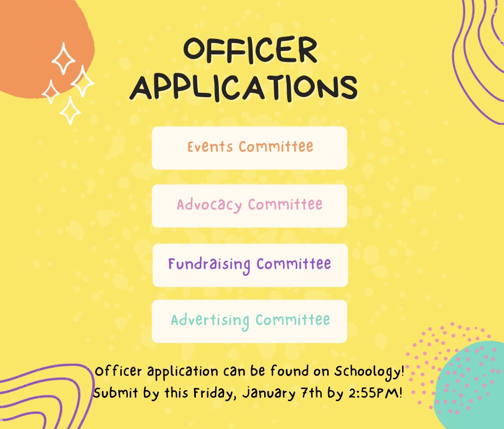 fhs_bestbuddies's tweet photo. ‼️MORE GOOD NEWS‼️

We are opening up officer positions! This is a perfect opportunity for you  gain leadership experiences and to work with a team! Descriptions for each of the positions are listed in the application. The application can also be found on Schoology! https://t.co/FenymjgcAV