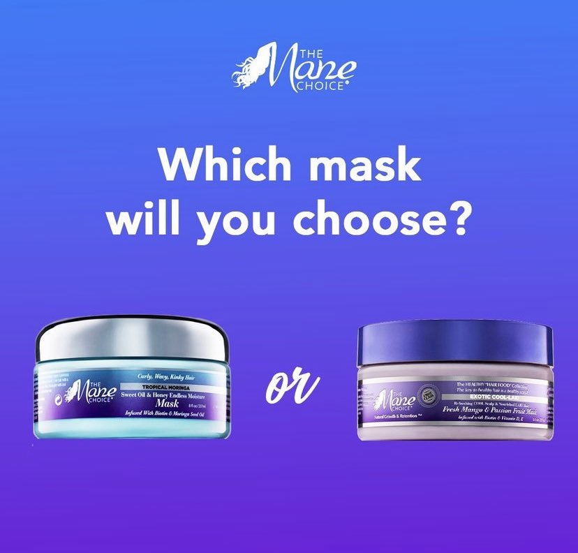 Which mask are you choosing ? 👀

Tropical Moringa Sweet &amp; Honey Oil Endless Moisture Mask or Exotic Cool Laid Fresh Mango &amp; Passion Fruit Mask?

#TheManeChoice