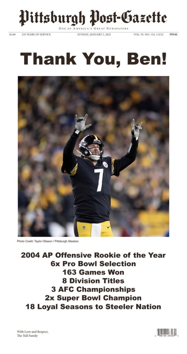 ZacR23's tweet photo. It’s Ben Roethlisberger last game at home he will be a Hall of famer 🙏✊ https://t.co/mmn93uySYW