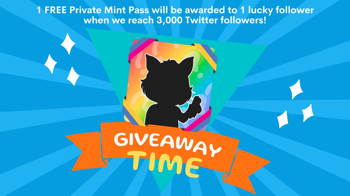Taco Gatos NFT (@tacogatosnft) on Twitter photo Thank you for the ❤️! As a ‘token’ of our appreciation, we’re giving away 1 FREE #TacoGatos #NFT Private Mint Pass (0 ETH + ⛽️) when we reach 3,000 Twitter followers. 🌮😺
To enter:
1️⃣ Follow <a href="/TacoGatosNFT/">Taco Gatos NFT</a>
2️⃣ Join Discord - discord.gg/fg4EbUegbr
#NFTs #NFTGiveaway #NFTdrop Thank you for the ❤️! As a ‘token’ of our appreciation, we’re giving away 1 FREE #TacoGatos #NFT Private Mint Pass (0 ETH + ⛽️) when we reach 3,000 Twitter followers. 🌮😺
To enter:
1️⃣ Follow <a href="/TacoGatosNFT/">Taco Gatos NFT</a>
2️⃣ Join Discord - discord.gg/fg4EbUegbr
#NFTs #NFTGiveaway #NFTdrop