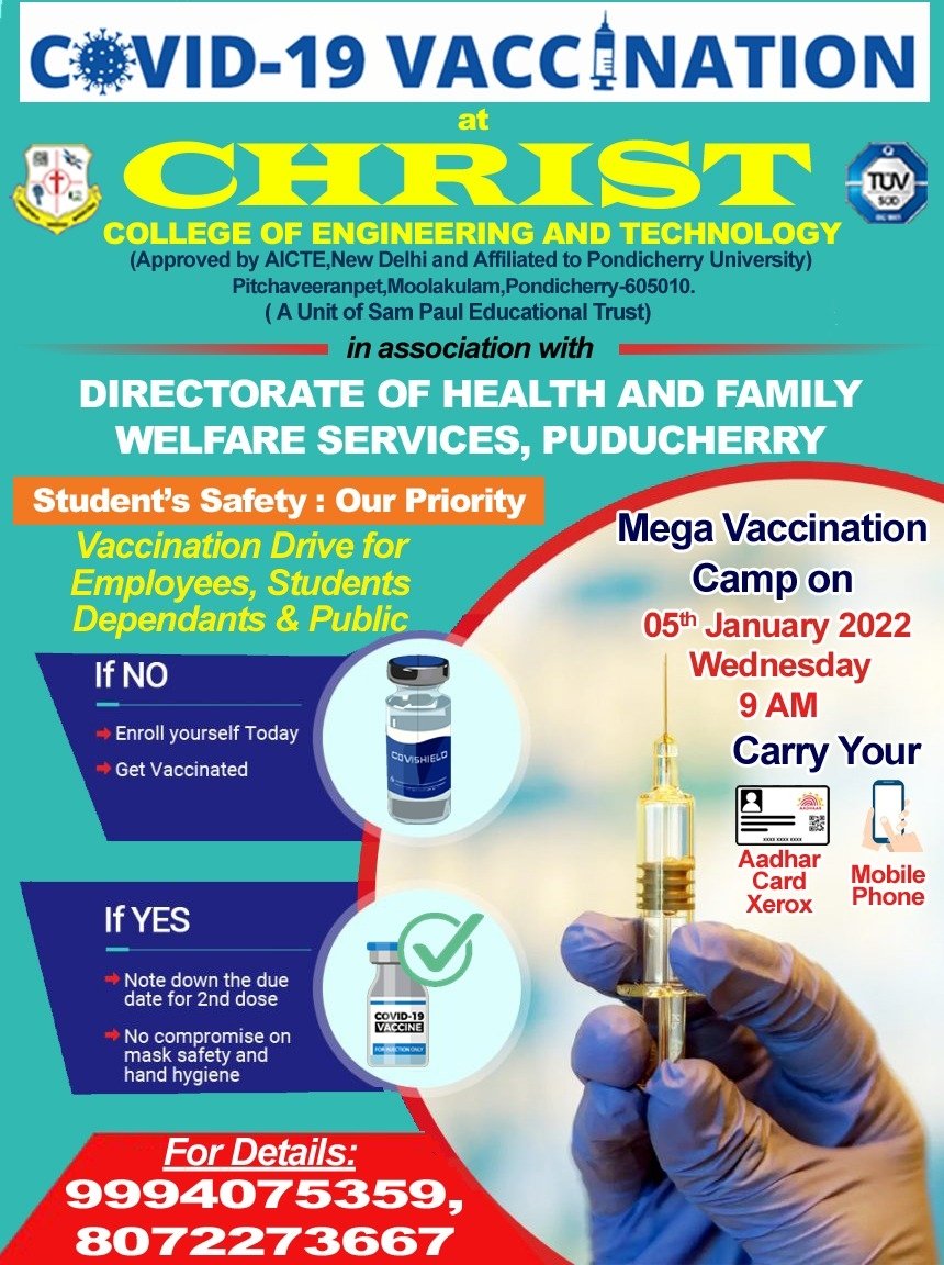 christcet's tweet photo. #covid #vaccinationcamp #puducherry
#Engineering #college https://t.co/6aRdhFZcOO