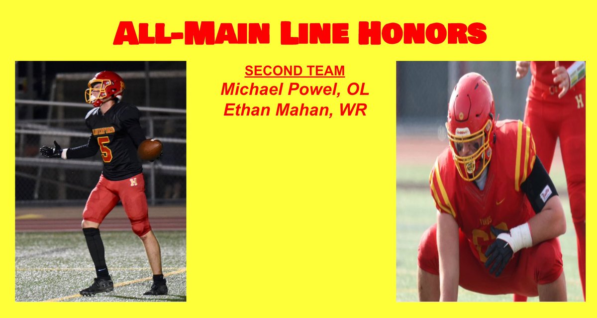 HHSFordsFB's tweet photo. Congrats to all of our Fords who earned All-Main Line recognition!

First Team
Peter Corcoran, DE
Tommy Wright, QB

Second Team
Michael Powel, OL
Ethan Mahan, WR

Honorable Mention
Mario Tascione, DL
Colin Reynolds, DB

#HRE #HPride https://t.co/9mo3Zi7XRo