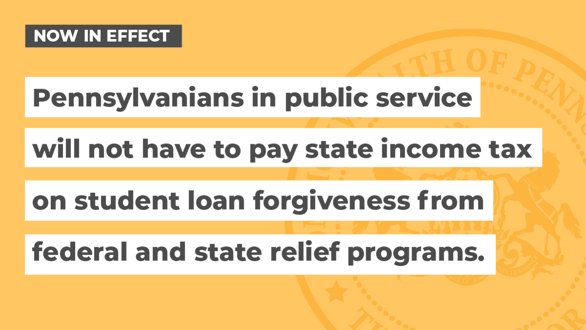 GovernorShapiro's tweet photo. Ensuring that student loan forgiveness through the PSLF and SLRN programs is not considered taxable income removes one more barrier for Pennsylvanians who are working to make a difference in our communities.

We should be making easier for them to do their jobs, not harder. https://t.co/70Vbh2vKRb